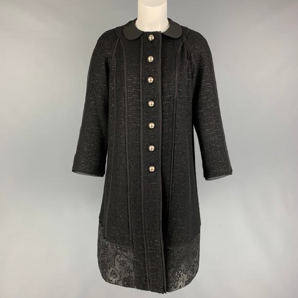 PETER SOM Size 6 Black Silver Wool Blend Tweed A-Line Coat - Picture 1 of 5